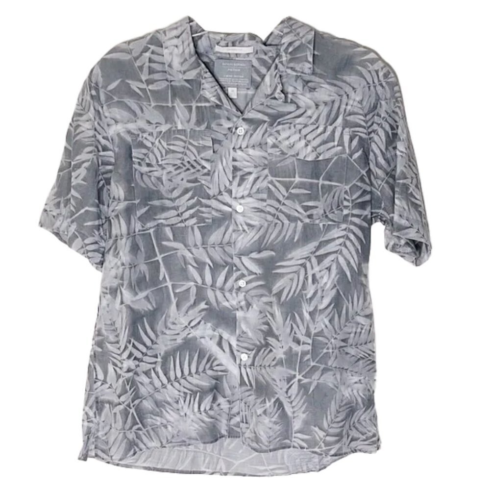 ❤️ BANANA REPUBLIC Camden Fit Grey Hawaiian Shirt Size M
